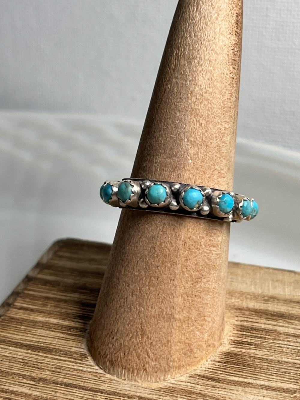 Solid 925 Sterling Silver Half Eternity Band Mohave Turquoise Gemstone Size 8.5 - Picture 10 of 10